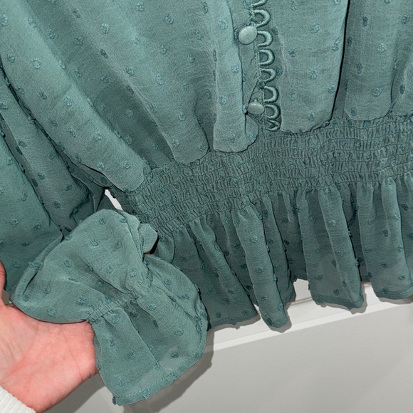 Chic Teal Women's Blouse with Textured Design - Picture 3 of 3